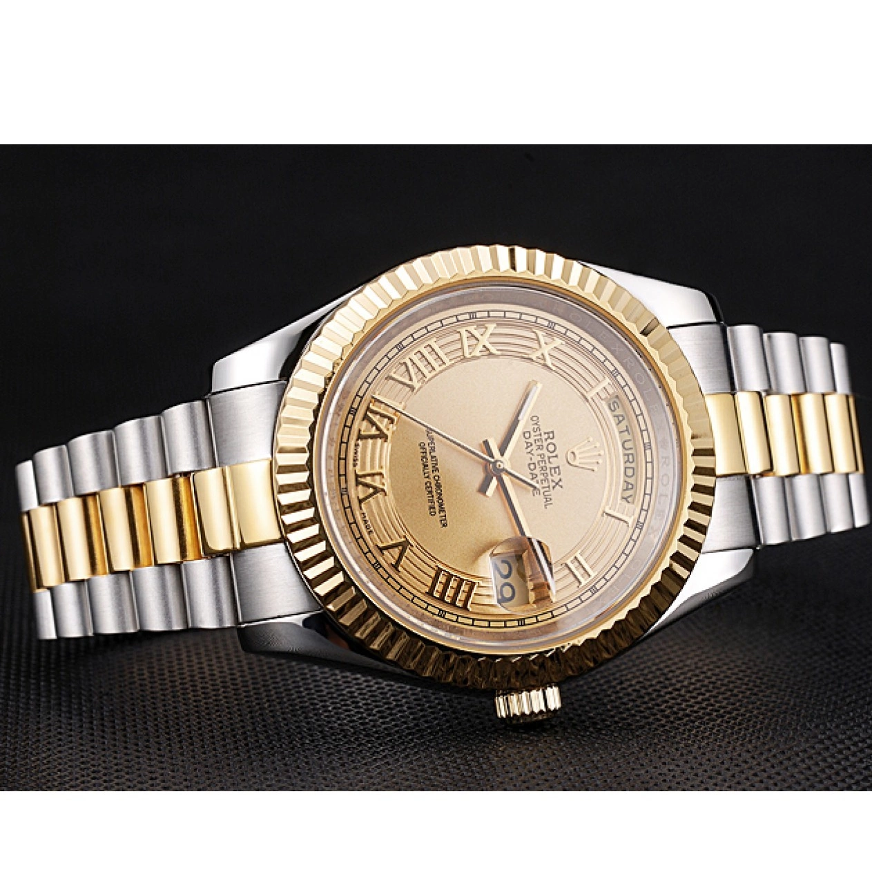 Rolex aaa copy Dial Day-Date 18k Tone Gold Gold Two Plated Stainless Steel Rolex 0519